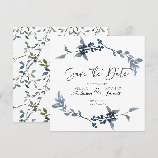 Sage Silver Green Elegant Floral Save The Date (Front/Back)