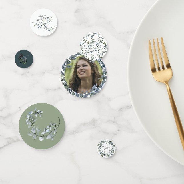 Sage Silver Green Floral Mariage Confetti (Groupe)