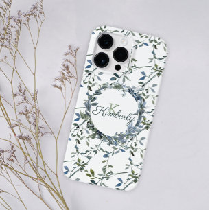 Sage Silver Green Floral Monogram Name Case-Mate iPhone 12 Case