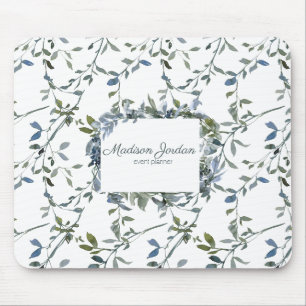 Sage Silver Green Floral Mouse Pad