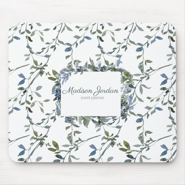 Sage Silver Green Floral Mouse Pad (Front)