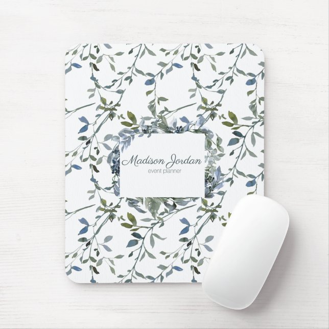Sage Silver Green Floral Mouse Pad (With Mouse)
