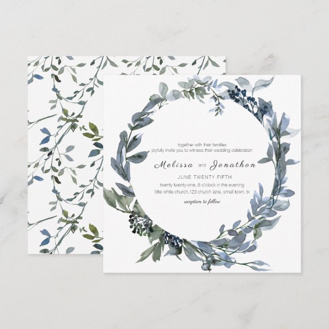 Sage Silver Green Floral Wedding Invitation (Front/Back)