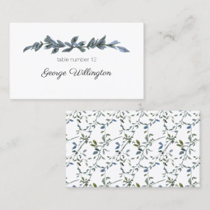 Sage Silver Green Floral Wedding Place Card