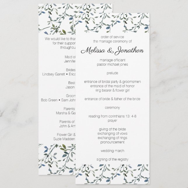 Sage Silver Green Floral Wedding Programme (Devant / Derrière)