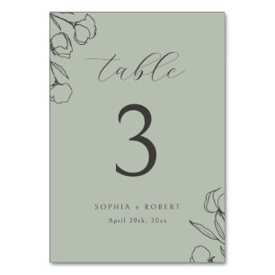 Sage   Simple Calligraphy Floral Wedding Table Number