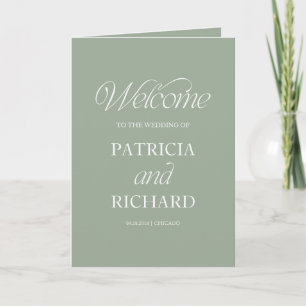 Sage Simple Calligraphy Wedding Folded Program