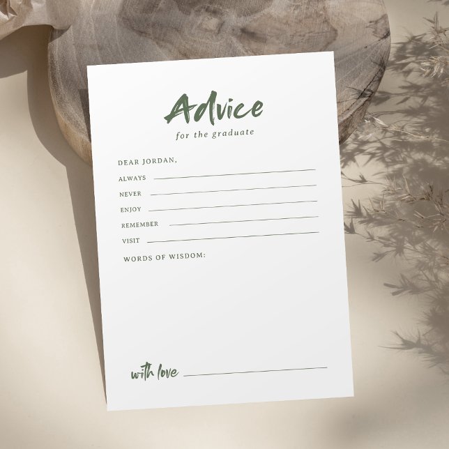 Sage Simple Modern Brush Script Graduation Advice Card (Sage Simple Modern Brush Script Graduation Advice Card)