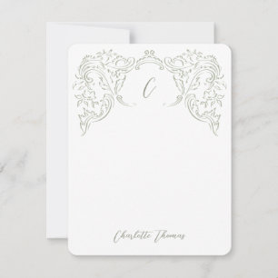 Sage Sketched Vintage Flourish Monogram Stationery Card