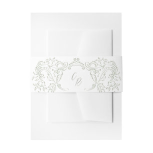 Sage Sketched Vintage Flourish Monogram Wedding Invitation Belly Band