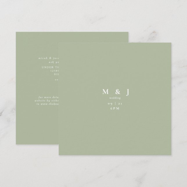Sage Sleek & Simple Modern Square Wedding Invitation (Front/Back)