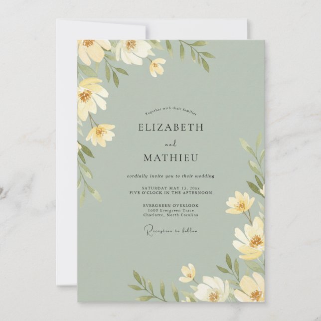 Sage Soft Cream Leafy Wedding Invitation (Front)