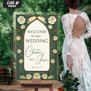 Sage Stained Glass Floral Wedding Welcome  Acrylic Sign
