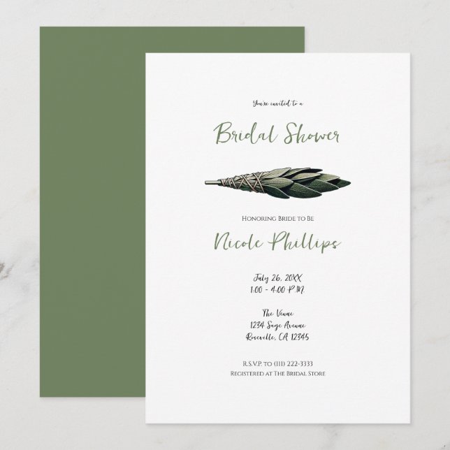 Sage Stick Cleansing Herb Energy Bridal Shower  Invitation (Front/Back)