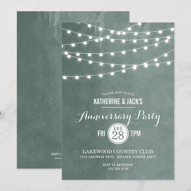 Sage String Lights Anniversary Party Invitation (Front/Back)