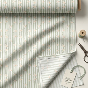 Sage Stripe Mini Floral Combed Cotton Fabric