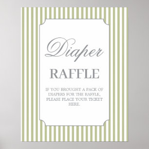 Sage Stripes Baby Shower Diaper Raffle Sign