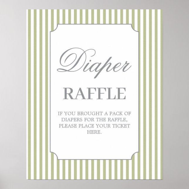 Sage Stripes Baby Shower Diaper Raffle Sign (Front)