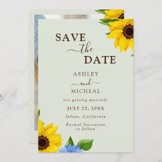 Sage Sunflower Wedding Flat Save The Date Card