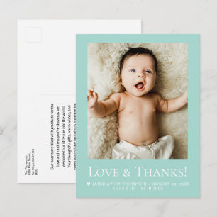 Sage teal Photo Baby Love & thanks Modern  Postcard