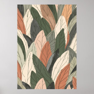 Sage Terracotta Botanical Leaf Pattern Art Poster