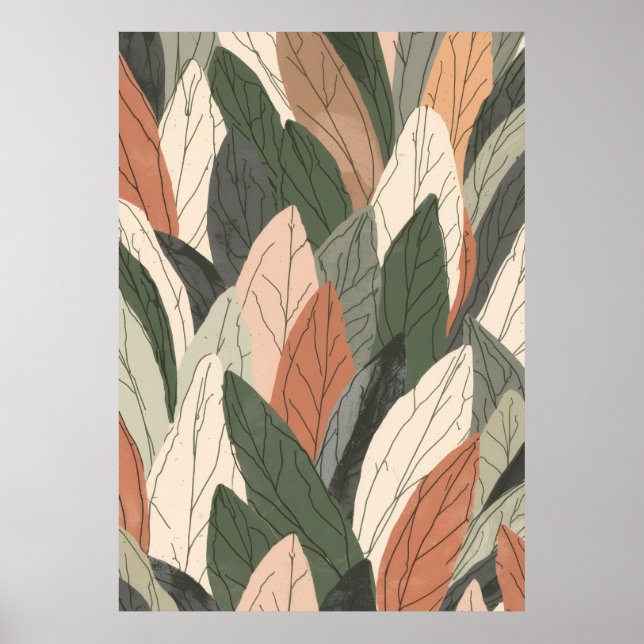 Sage Terracotta Botanical Leaf Pattern Art Poster (Front)