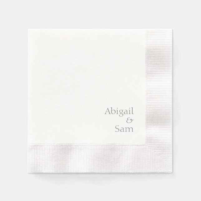 Sage Text Personalized White Coined Wedding  Napkin (Front)