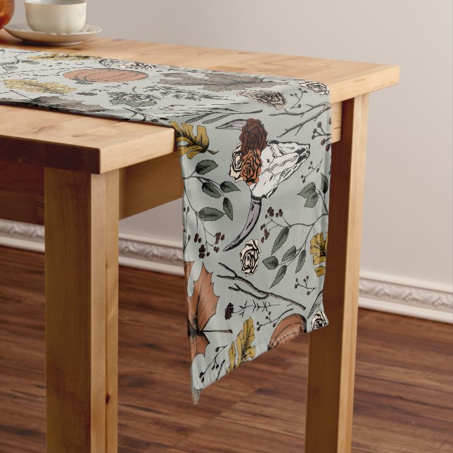 Sage Thanksgiving Cow Skull Fall Harvest Long Table Runner (In Situ)