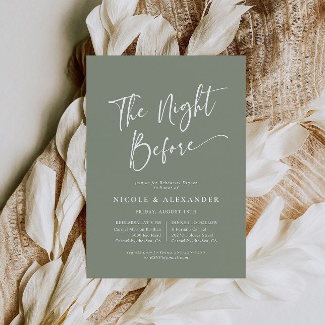Sage The Night Before Rehearsal Dinner Invitation (Modern Sage Green The Night Before Rehearsal Dinner Invitation)