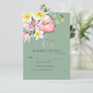 Sage Tropical Floral Botanical Wedding RSVP Card