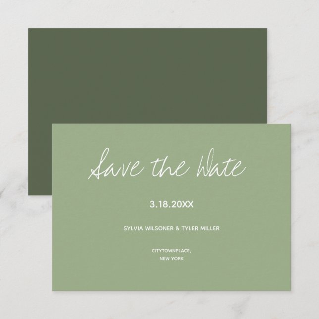 Sage Typography Minimalist Wedding Save The Date (Front/Back)