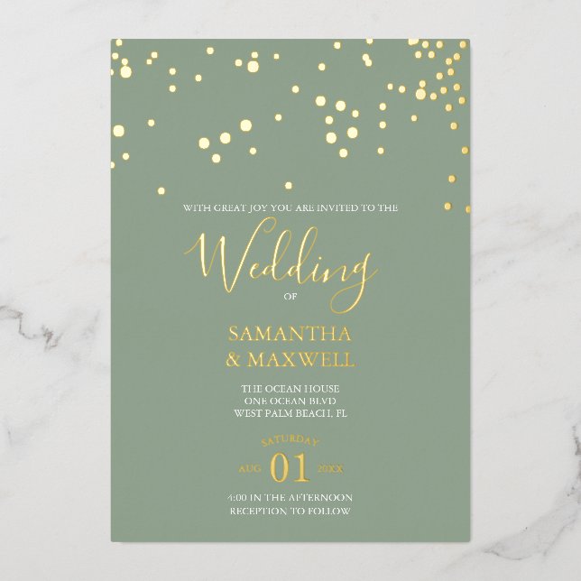 Sage Typography Wedding Foil Invitation (Front)
