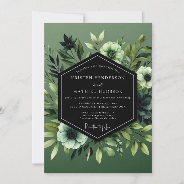 Sage Umbral Botanical Wedding Invitation (Front)