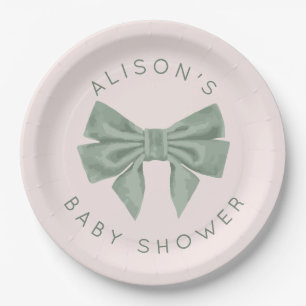 Sage Velvet bow custom design Paper Plate