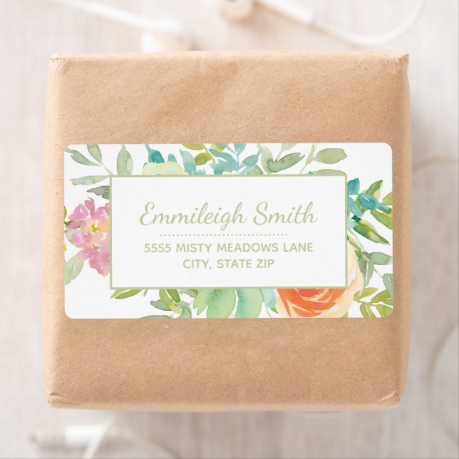 Sage Vert Aquarelle Feuille rose Orange Floral (En situation)