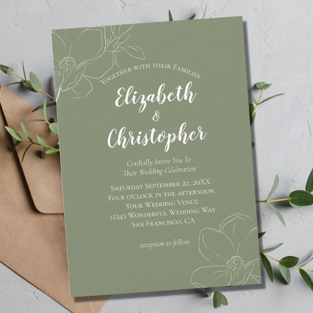 Sage Vert Blanc Floral Faire-part de mariage moder (Créateur téléchargé)