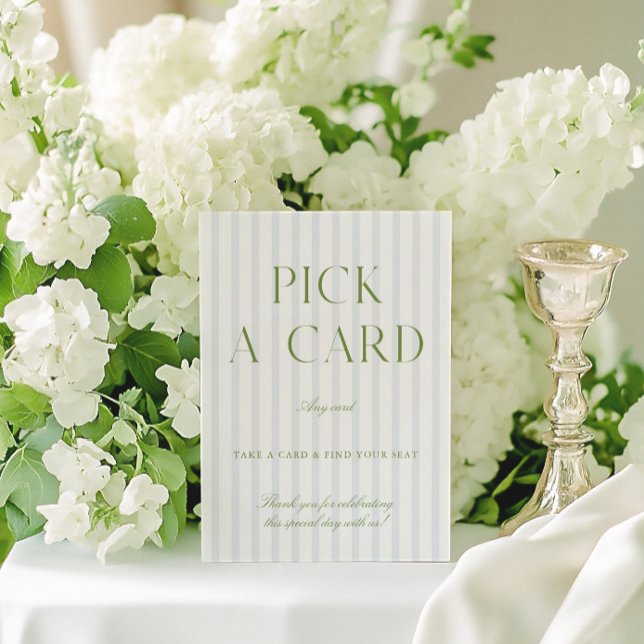 Sage Vert & Bleu Mariage Choisir une carte Signal (Sage Green & Blue Wedding Pick a Card Sign)