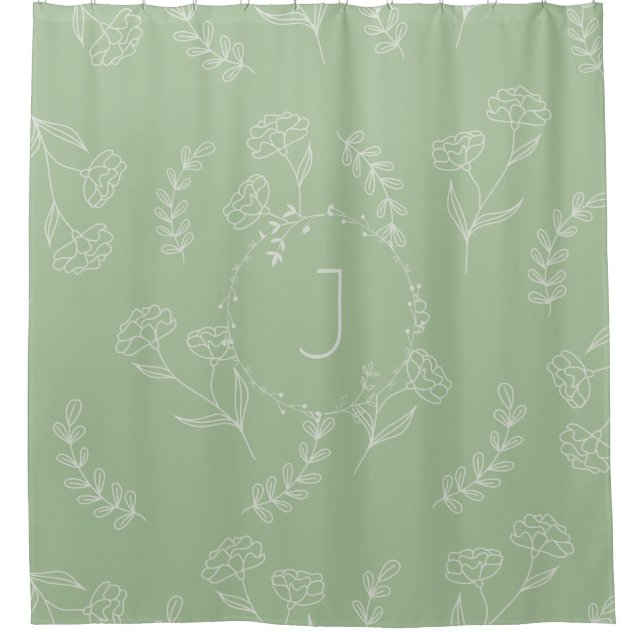 Sage Vert Bohème Monogramme Douche Rideau (Devant)