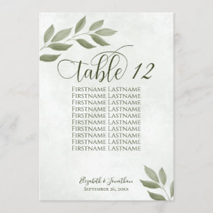Sage Vert Feuilles désiré Numéro de table & Noms