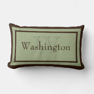 Sage Vert/Monogramme Brown Nom Keepsaké Coussin