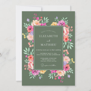Sage Vibrant Floral Wedding Invitation