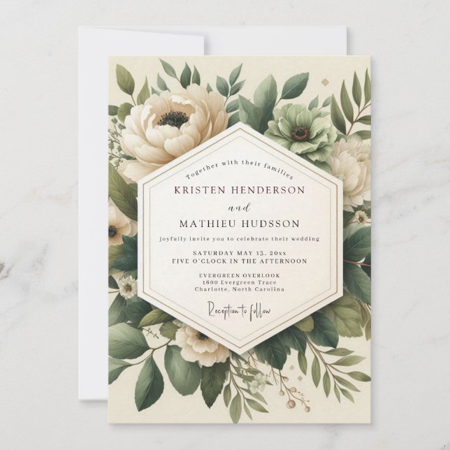 Sage Vintage Anemone Wedding Invitation (Front)