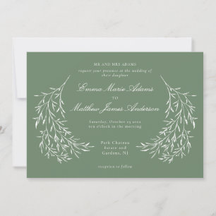 Sage Vintage Botanical Elegant Foliage Wedding Invitation