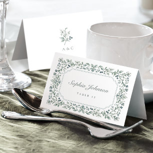 Sage Vintage Botanical Floral Foldable Place Card