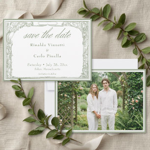 Sage Vintage Botanical Trellis Arch Photo Wedding Save The Date