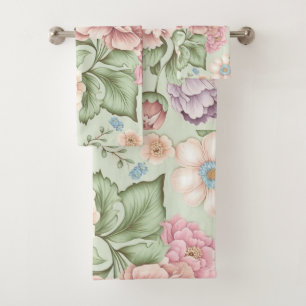 SAGE VINTAGE FLORAL BATHROOM TOWEL SET