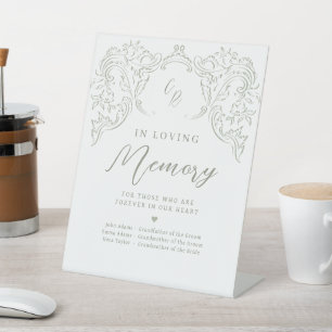 Sage Vintage Flourish Monogram in loving memory Pedestal Sign