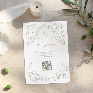 Sage Vintage Flourish Monogram Wedding Details Enclosure Card