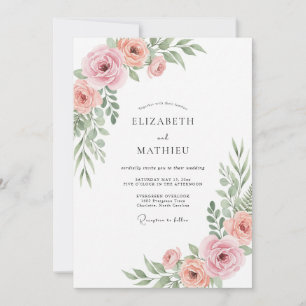 Sage Vintage Mauve Leafy Wedding Invitation