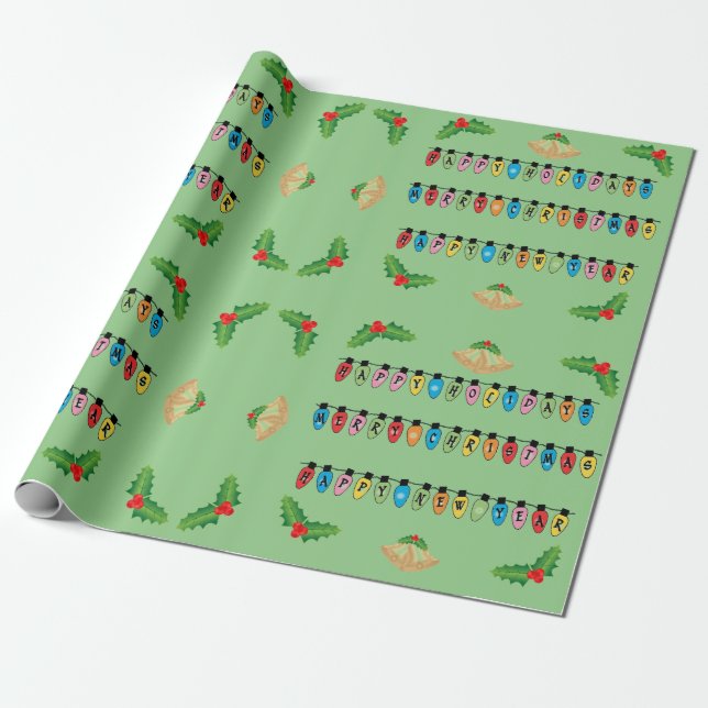 Sage w/Holiday Colours  & New Year Wrapping Paper (Unrolled)